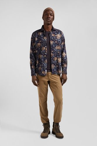 Chemise en flanelle de coton bleu marine imprimé floral coupe Slim - Eden Park - Modalova