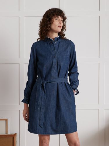 Robe courte col volanté en chambray - Cyrillus - Modalova