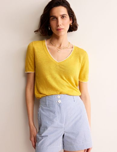 T-shirt col V Maggie en lin- Jonquille - Boden - Modalova