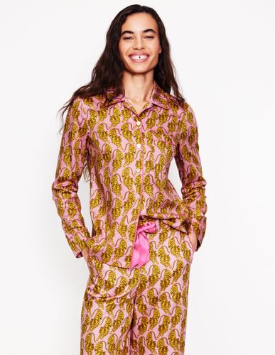 Haut de pyjama en satinette de coton-Rayé rose rosette et vert - Boden - Modalova