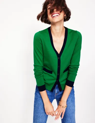 Gilet Emilia à col V en coton-Émeraude profond/bleu marine - Boden - Modalova