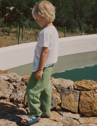 Pantalon à enfiler en coton et lin-Vert triton - Boden - Modalova