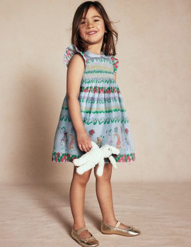 Robe Adeline à smocks-Petits nœuds espacés bleu glacier - Boden - Modalova
