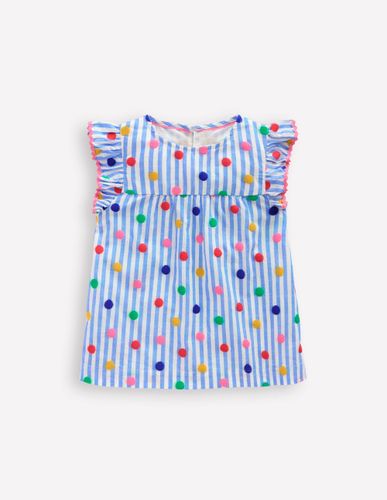 Top tissé à manches volantées-Pois bleu plume de paon - Boden - Modalova