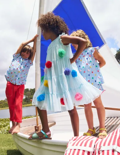 Robe en tulle dégradé arc-en-ciel-Pompons multi bleu - Boden - Modalova