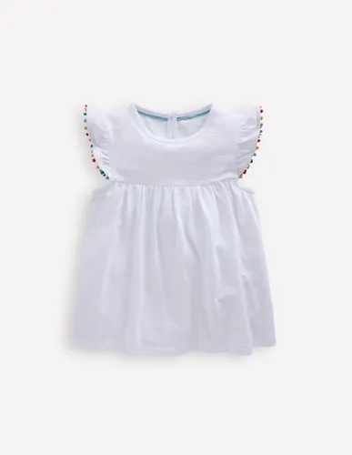 Top à manches volantées et pompons-Blanc - Boden - Modalova