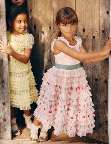 Robe brodée en tulle-Fleurs rose craie - Boden - Modalova