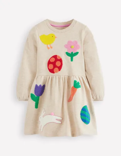 Robe-sweat en bouclé à appliqué-Écussons de Pâques avoine chiné - Boden - Modalova