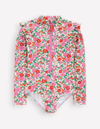 Maillot de bain manches longues à volants-Fleur de pommier rose - Boden - Modalova