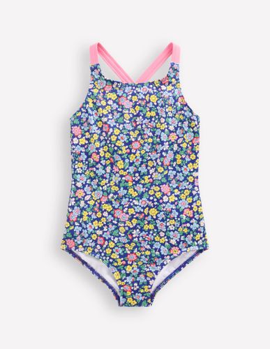 Maillot de bain imprimé croisé dans le dos-Bleu saphir, fleurs nautiques - Boden - Modalova