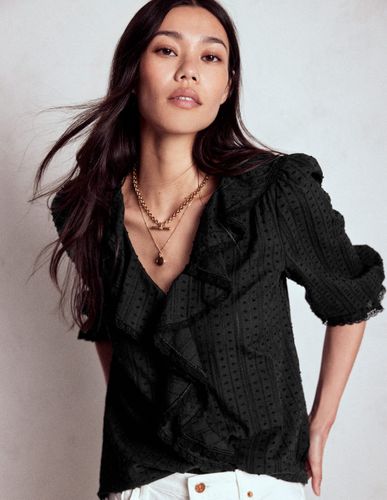 Blouse à col V et volants-Noir - Boden - Modalova