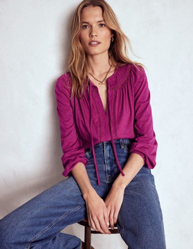 Top Georgia à smocks en jersey-Magenta profond - Boden - Modalova