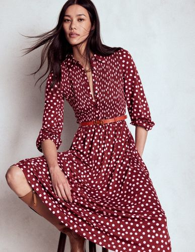 Robe-chemise à smocks en jersey-Châtaigne, pois peints - Boden - Modalova