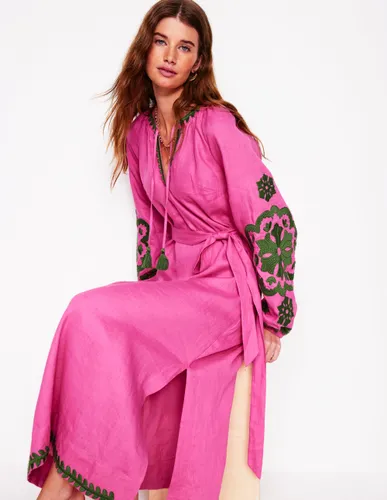 Robe brodée & à pampilles en lin-Rose sorbet - Boden - Modalova