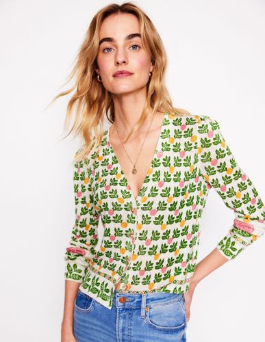 Gilet col V Liv en lin-Ivoire chaud, motif Dahlia Garden - Boden - Modalova
