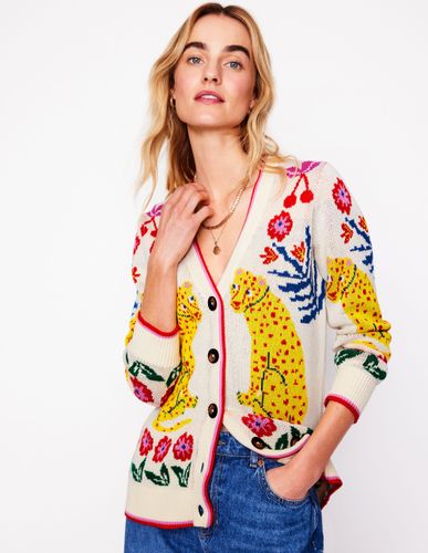 Gilet boyfriend tissage jacquard-Ivoire chaud, léopard - Boden - Modalova