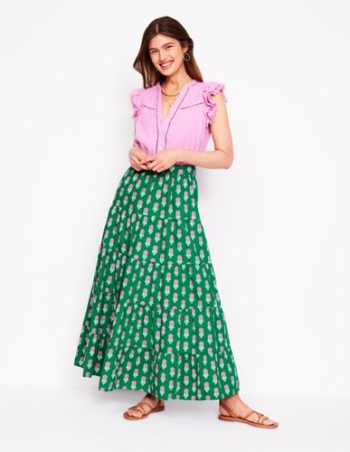 Jupe longue Nadia en popeline-Timbre vert, motif Dahlia Sprig - Boden - Modalova