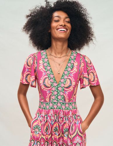 Robe longue style 40s Ellie à manches aériennes-Pivoine rose, motif Ornamental Floral - Boden - Modalova