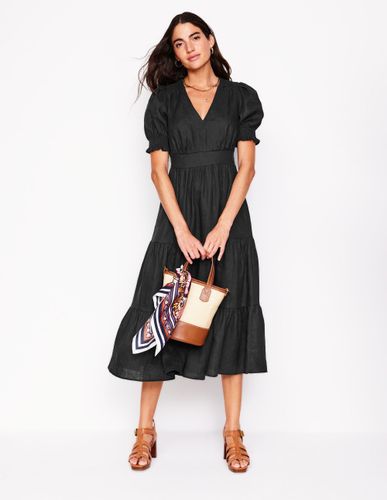 Robe mi-longue Anna en lin volantée-Noir - Boden - Modalova