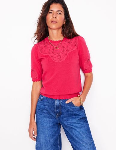 T-shirt en maille à empiècement brodé-Rose camélia - Boden - Modalova