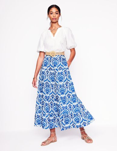 Jupe longue Nadia en popeline-Bleu, motif Ornamental Floral - Boden - Modalova