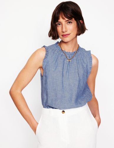 Top Sophie en lin à volants-Bleu chambray - Boden - Modalova