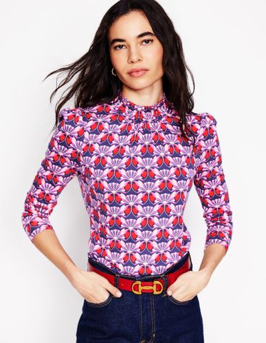 Top imprimé à col smocké- coquelicot, motif Daisy Bloom Geo - Boden - Modalova