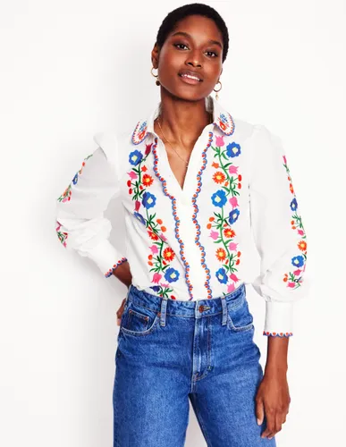 Blouse brodée en coton-Blanc, broderie florale - Boden - Modalova