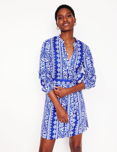Robe Cleo nouée à la taille en lin-Bleu vif, motif Ornate Border - Boden - Modalova