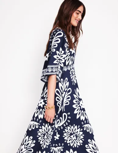 Robe longue façon kimono Maya en jersey-Bleu marine foncé, motif Palm Foliage - Boden - Modalova