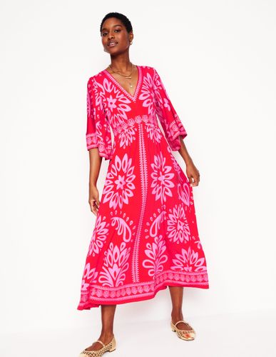 Robe longue façon kimono Maya en jersey-Rouge fraise, motif Palm Foliage - Boden - Modalova