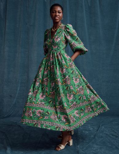 Robe longue Lola à manches blousantes-Vert, motif Botanica Terrace - Boden - Modalova