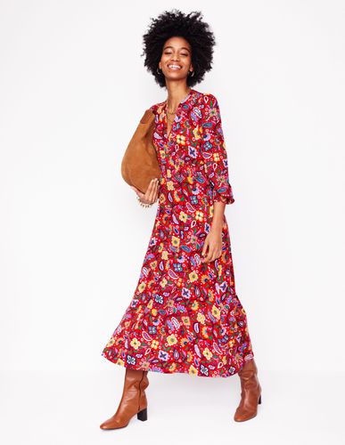 Robe midi Ivy à smocks-Rouge coquelicot, motif Oriental Paradise - Boden - Modalova