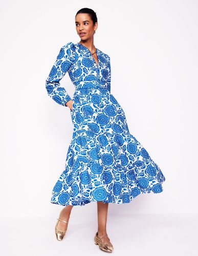 Robe midi Violet en coton-Bleu galerie, motif Dahlia Stamp - Boden - Modalova