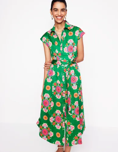 Robe-chemise midi Rachel en coton-Émeraude profond, motif Meadow Posy - Boden - Modalova