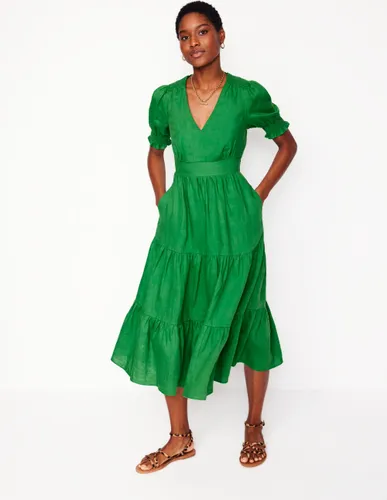 Robe mi-longue Anna en lin volantée-Vert paradis - Boden - Modalova
