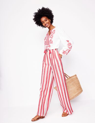 Pantalon Dulwich en lin-Rayé rouge tarte aux fraises - Boden - Modalova