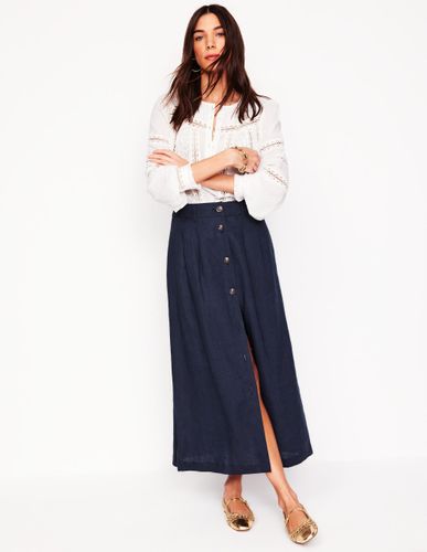 Jupe midi Thomasina en lin-Bleu Marine, Petits Pois - Boden - Modalova