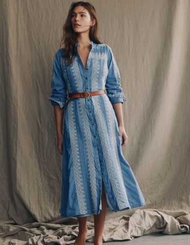 Robe en chambray volantée sur le devant-Chambray bleu clair - Boden - Modalova
