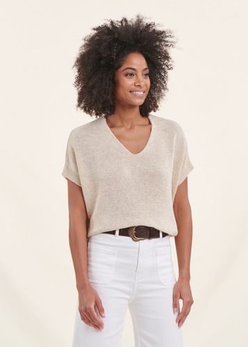 Pull manches courtes beige maille irisée - La Fée Maraboutée - Modalova