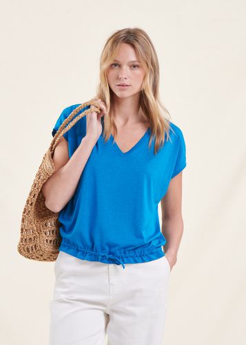 T-shirt blousant bleu en lyocell manches courtes - La Fée Maraboutée - Modalova