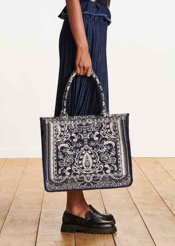 Sac cabas bleu marine en jacquard - La Fée Maraboutée - Modalova