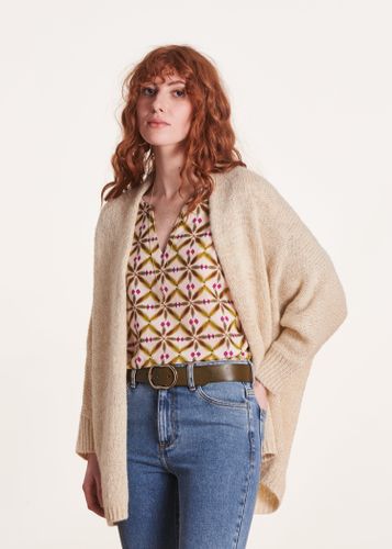 Gilet mi-long blanc oversize en maille irisée - La Fée Maraboutée - Modalova