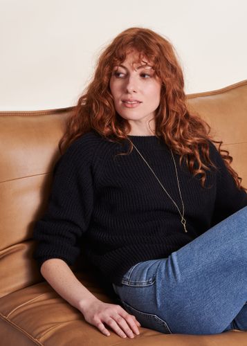Pull bleu encolure ronde en maille côtes perlées - La Fée Maraboutée - Modalova