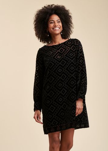 Robe courte coupe droite en velours dévoré - La Fée Maraboutée - Modalova