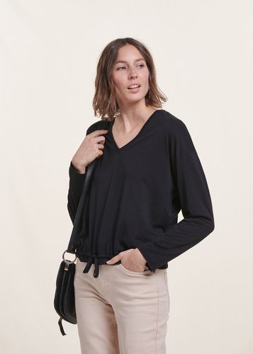 T-shirt blousant noir en lyocell manches longues - La Fée Maraboutée - Modalova