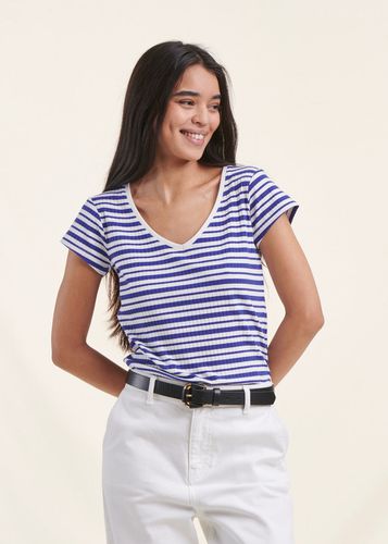 T-shirt rayé bleu et blanc manches courtes - La Fée Maraboutée - Modalova