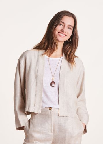 Veste courte kimono beige habillée en lin irisé - La Fée Maraboutée - Modalova