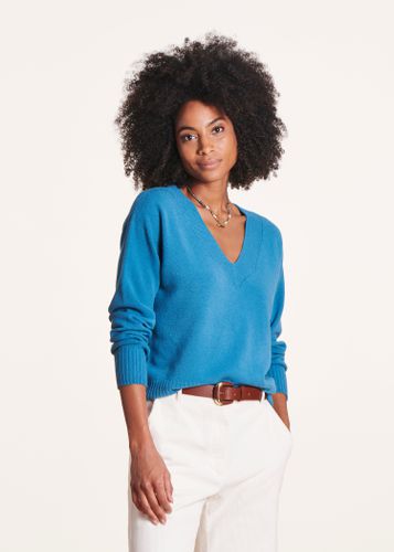 Pull bleu droit à encolure V - La Fée Maraboutée - Modalova