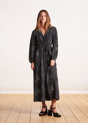 Robe longue cache-caur noire à imprimé - La Fée Maraboutée - Modalova